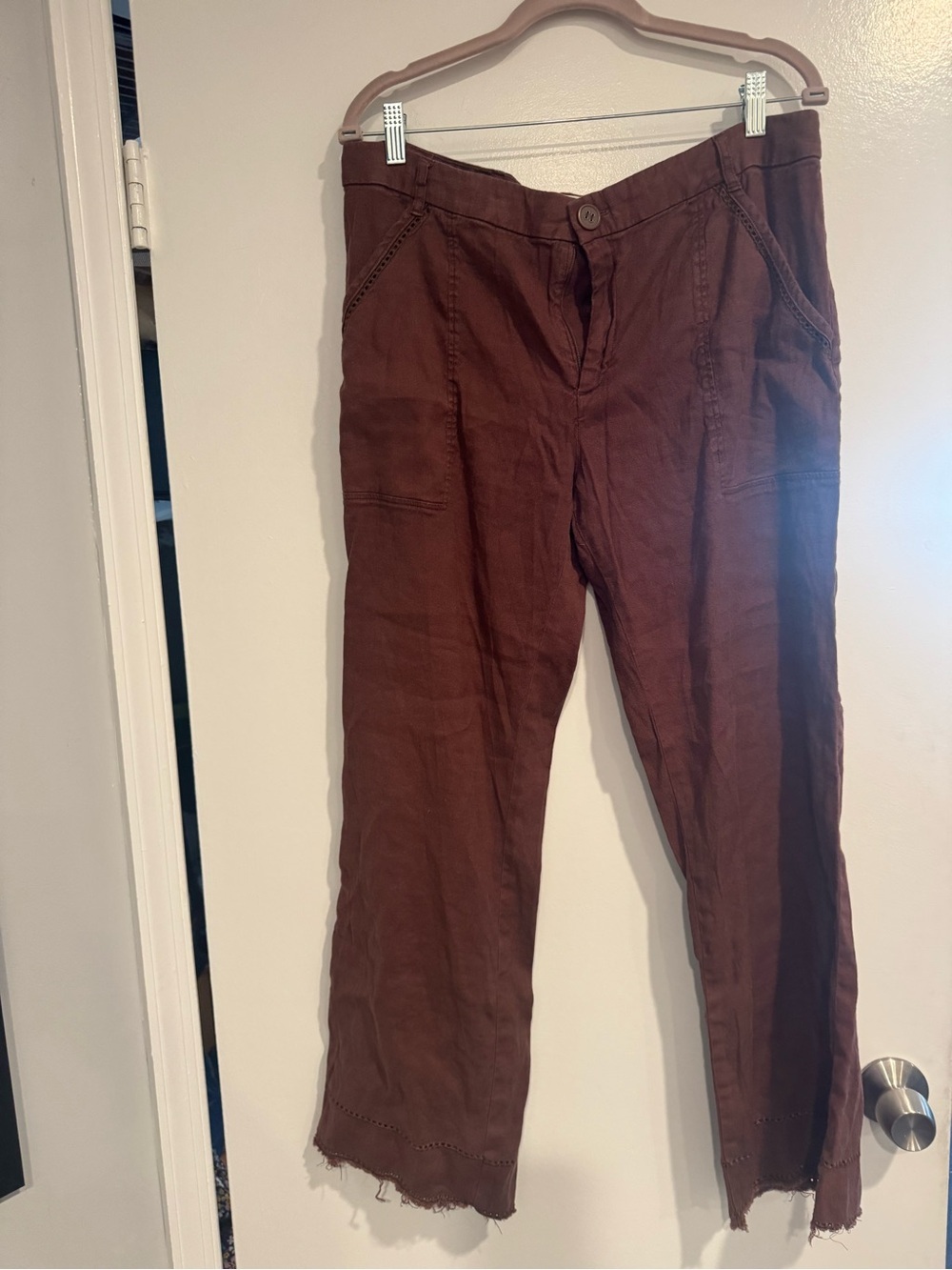 Elevenses (Anthropologie brand) Womens Casual Brown Linen-Blend Pants size 14